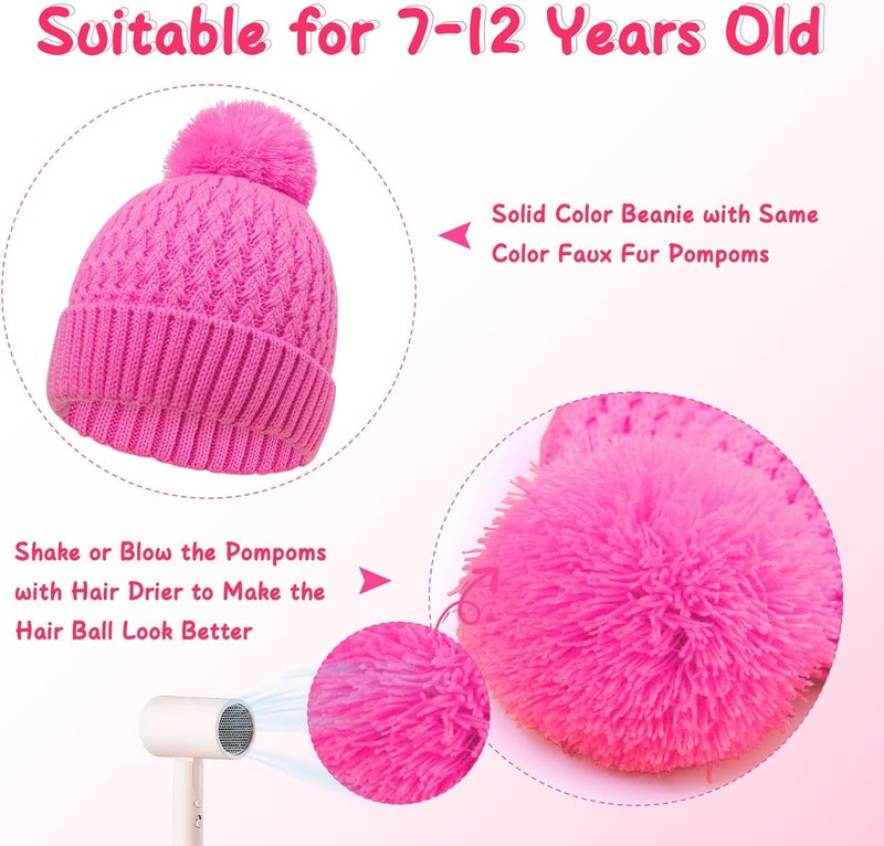 Peninpha Winter Hat for Kids Children, Girls Beanie with Pom Pom, Girls Accessories Knit Beanies Cap Age 7-12 - Image 4